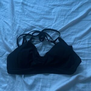 Black Strappy Bikini Top with Geometric Design